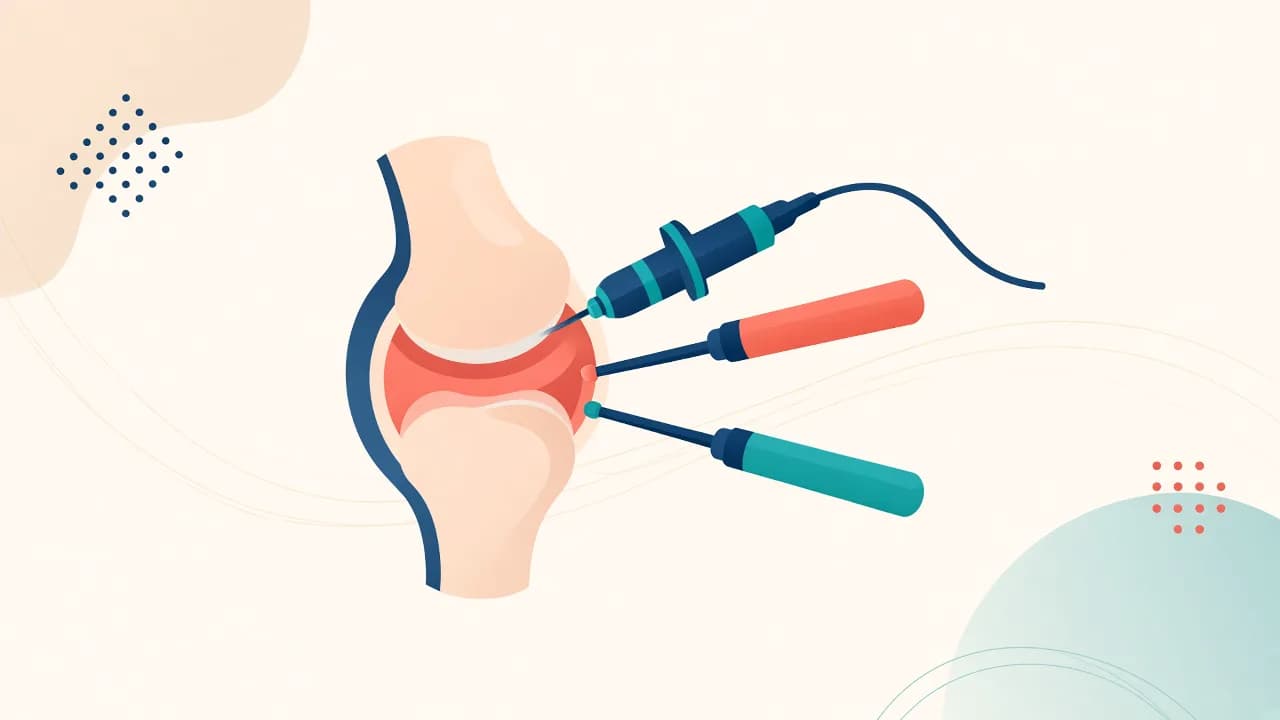 Illustration of a camera and instruments being used inside a joint during arthroscopy