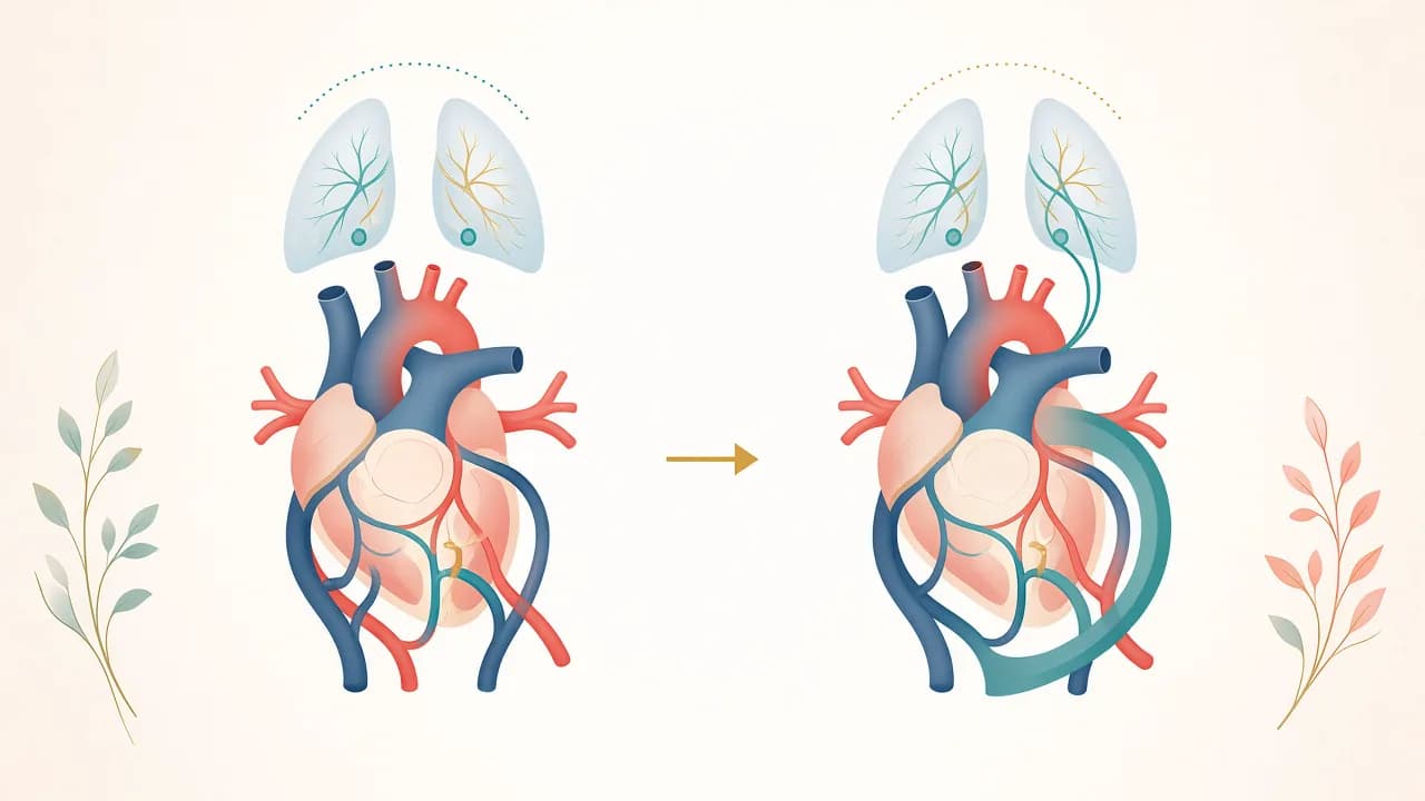 Illustration showing the lower-body venous pathway created by a Fontan procedure