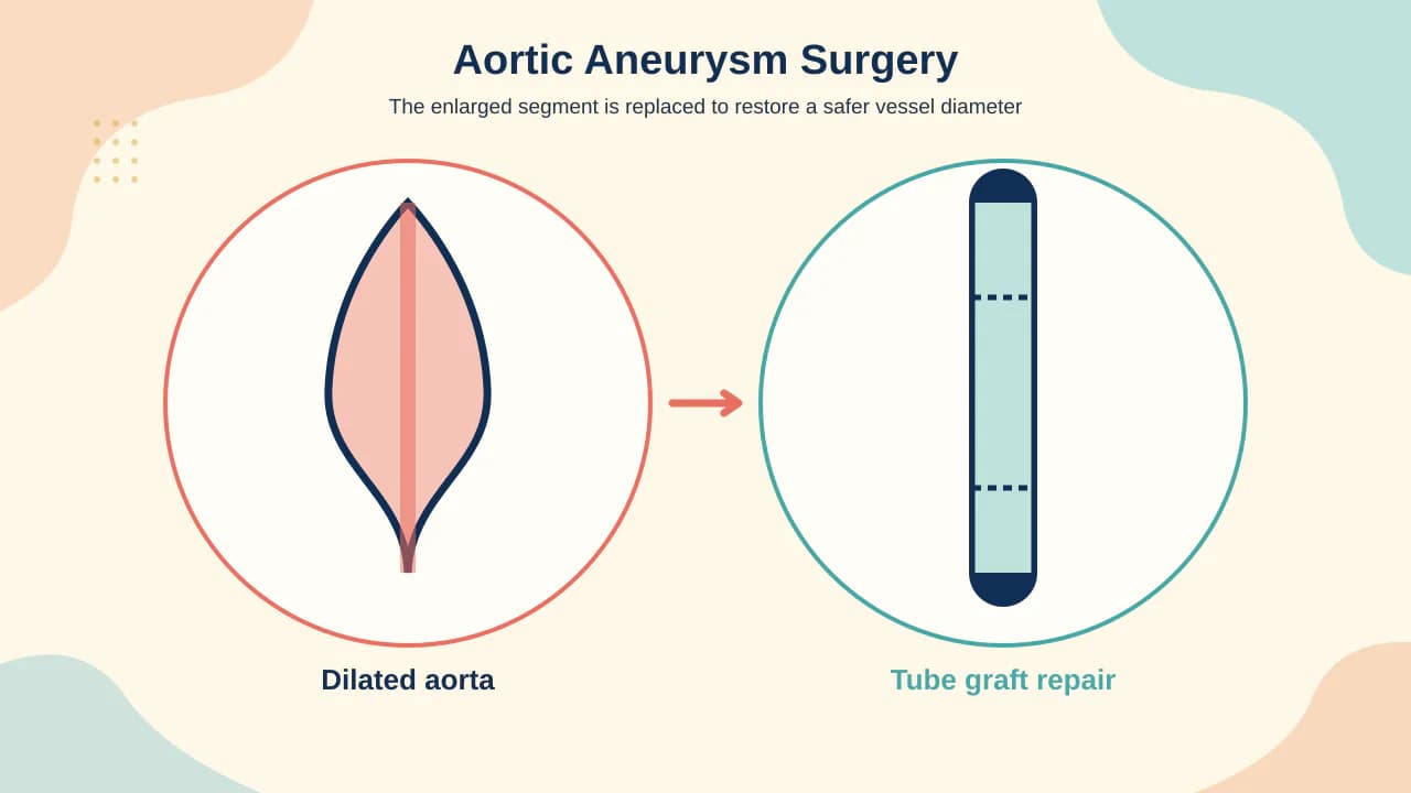 Medical illustration comparing open graft replacement and endovascular stent-graft exclusion of thoracic aortic aneurysm segments