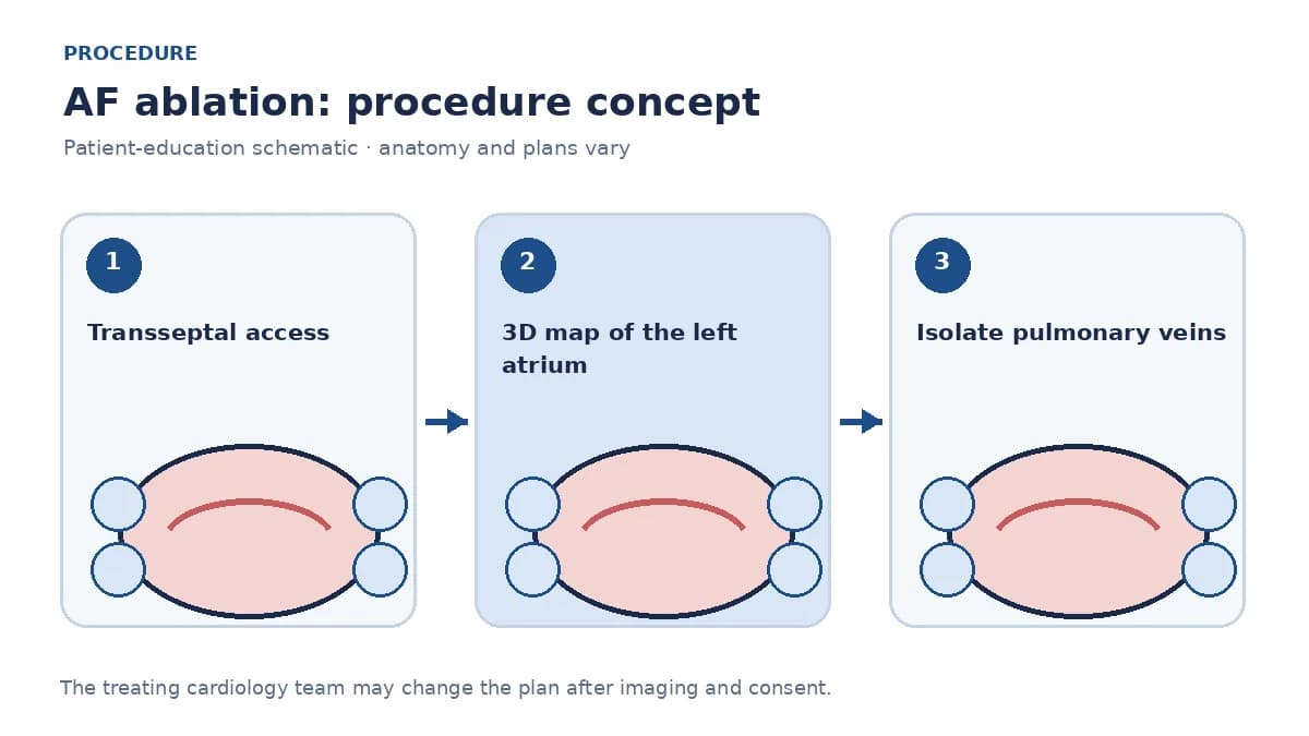 Clinical diagram of transseptal catheter mapping and pulmonary-vein isolation during AF ablation