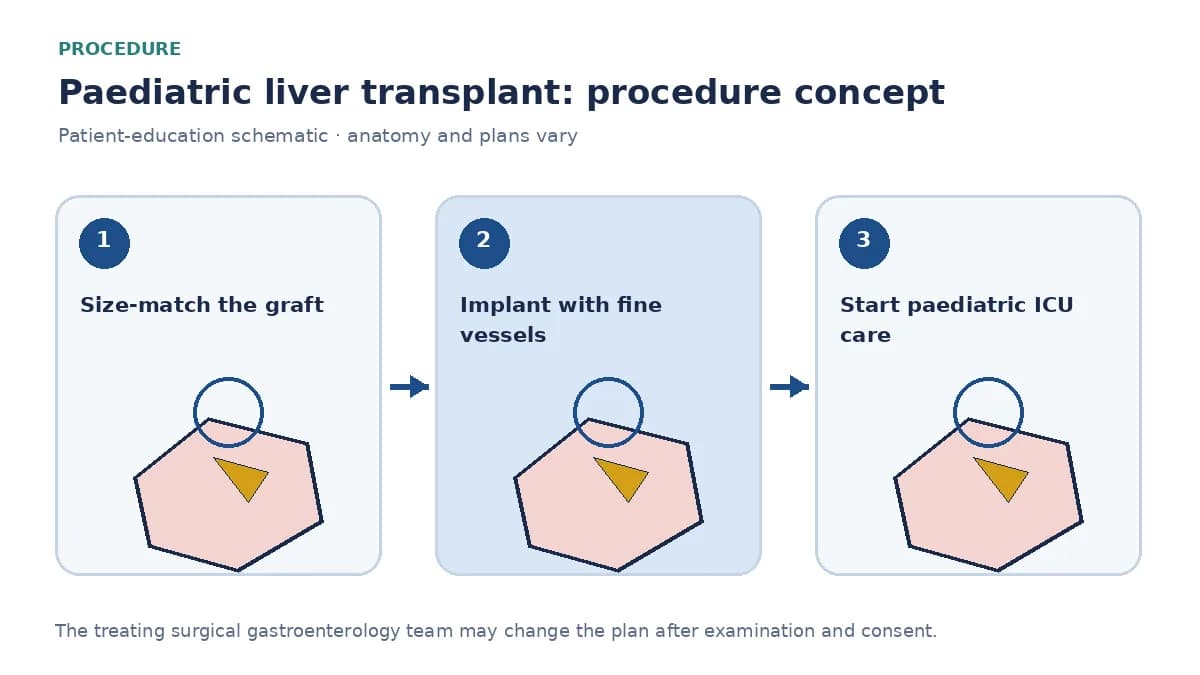 Clinical diagram of paediatric liver-graft implantation with microvascular arterial and Roux biliary reconstruction