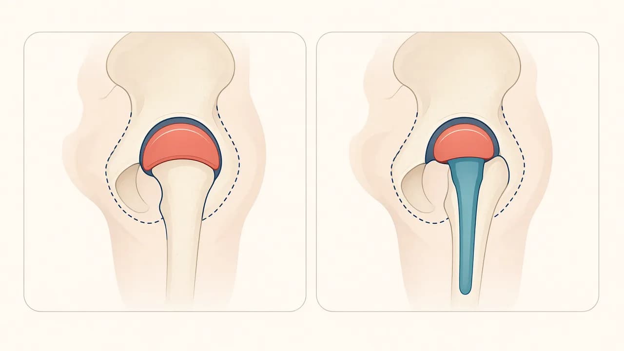 Illustration of a femoral-head cap and socket used in hip resurfacing