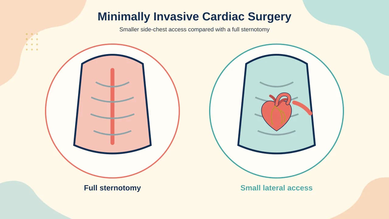 Medical illustration of mini-thoracotomy and partial-sternotomy access routes for selected valve and coronary operations