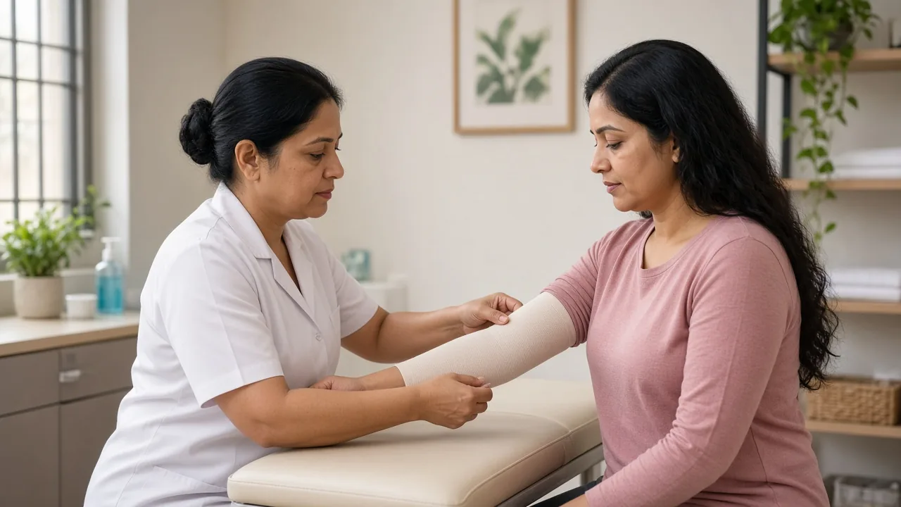 Compression sleeve fitting for breast cancer–related lymphedema