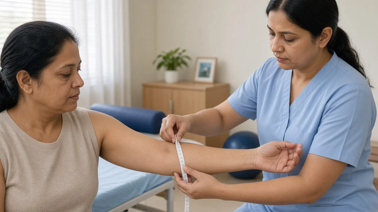 Lymphedema after breast cancer treatment showing arm swelling and lymphatic drainage
