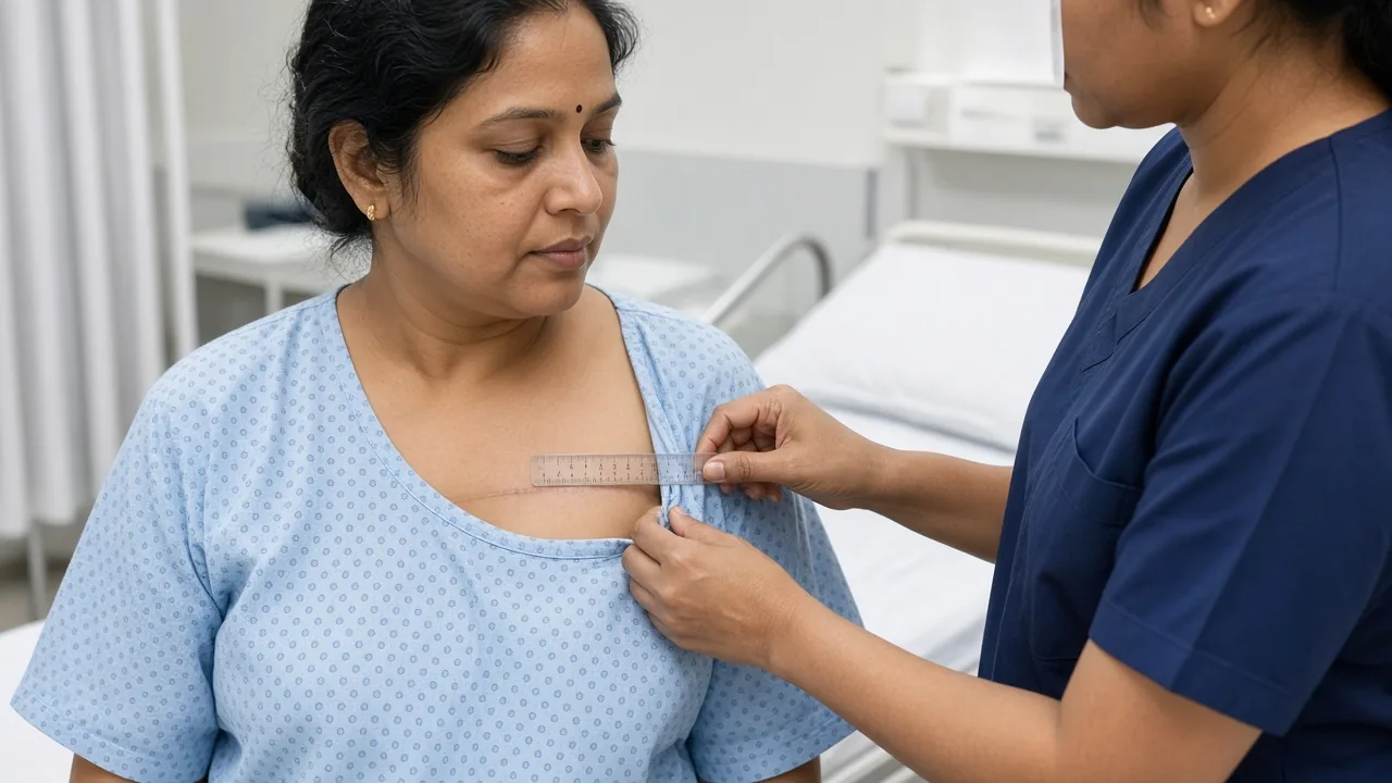 Measuring the surgical area after breast cancer surgery to compare with pathology tumor size