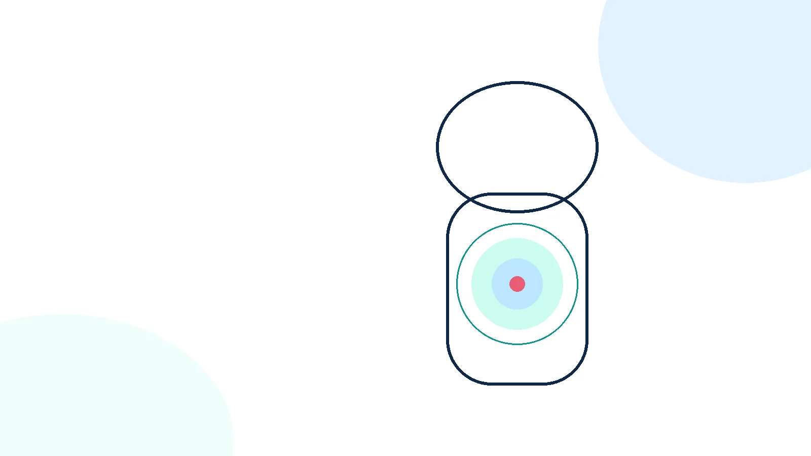 Unlabeled schematic of an internal radiation source placed next to a target with a short-range dose cloud