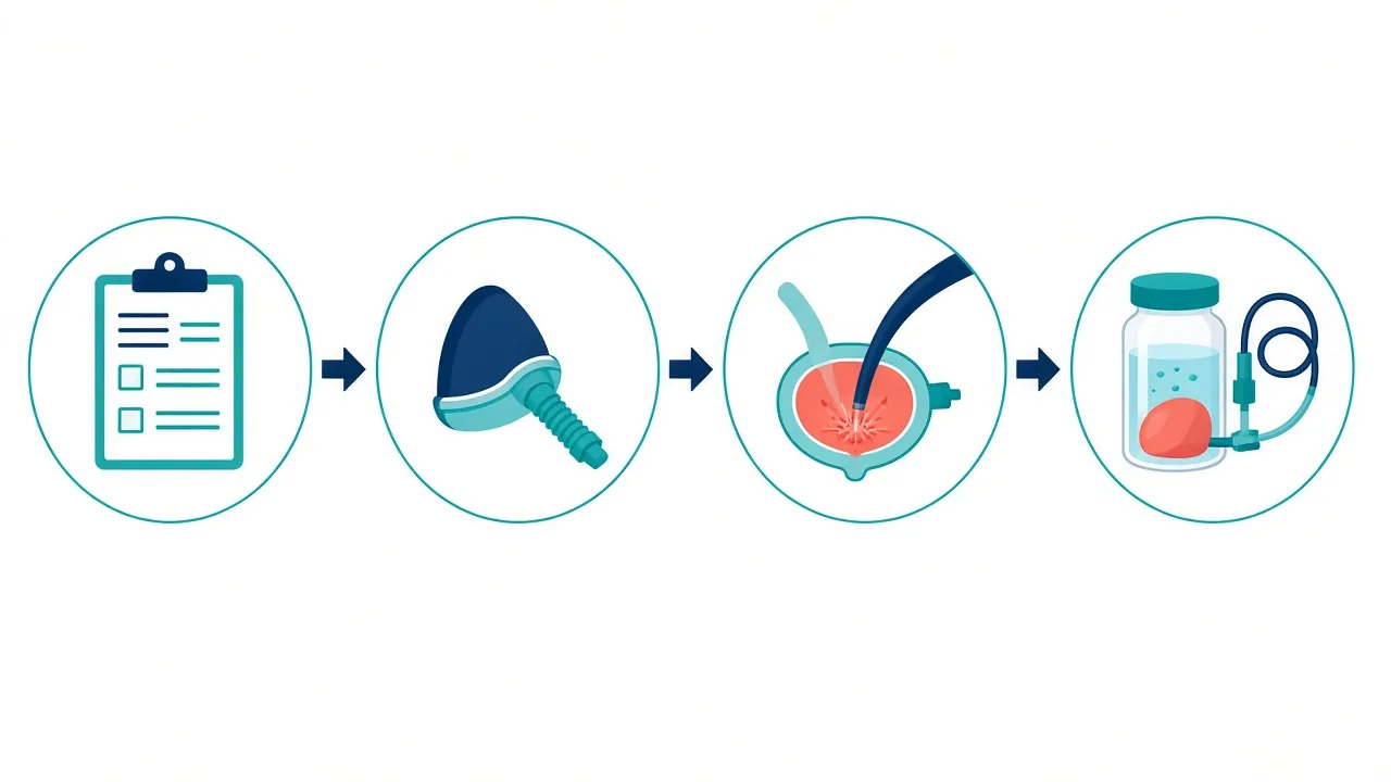 Unlabeled four-step pathway from records review to specimen and catheter
