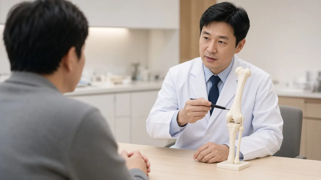 Adult anatomical femur specimen with a telescopic internal lengthening nail in the canal at a midshaft osteotomy