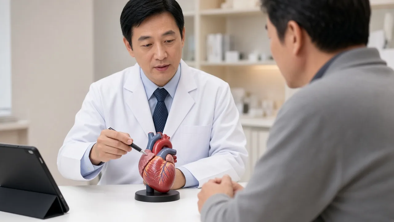 Educational illustration of the heart conduction system from sinus node to bundle branches