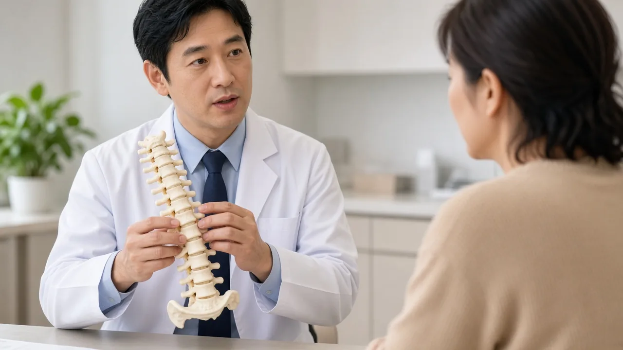 Physiotherapist assisting early walking after spinal tumour surgery